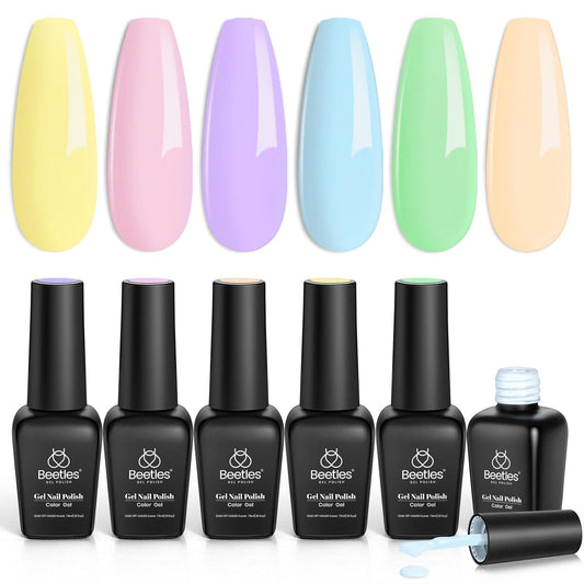 Beetles Pastel Gel Nail Polish, 6 Colors Macaron Gel Polish Light Pink Blue Green Yellow Purple Nails Soft All Season Soak Off Uv Gel Manicure Nail Art Design DIY Home Salon Gift for Girls Women | alldaygood beauty