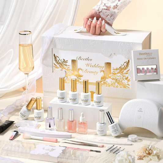 Beetles Wedding Gel Nail Polish Kit – Wedding Beauty 6 Colors Gel Polish, HEMA Free 15ml UV LED Soak Off Manicure with Base Coat Top Coat All in an Elegant Gift Box Nail Set for Bride | alldaygood beauty