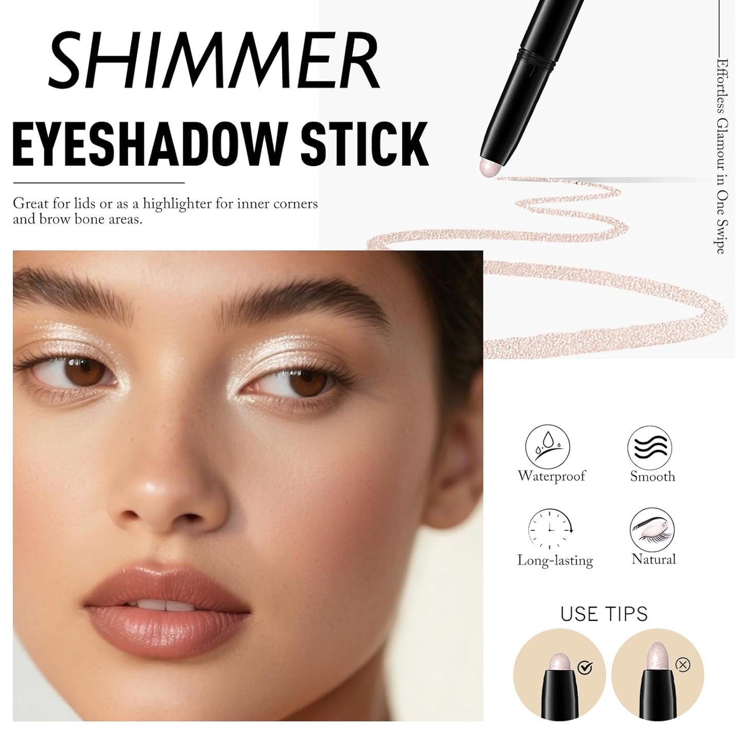 Eyeshadow Stick Shimmer Waterproof Long Wear Eye Brightener Cream to Powder Glitter Eye Shadow Crayon High Pigmented Highlighter Eye Liner Pencil Makeup Crease-Proof Buildable Color, 6 OYSTER