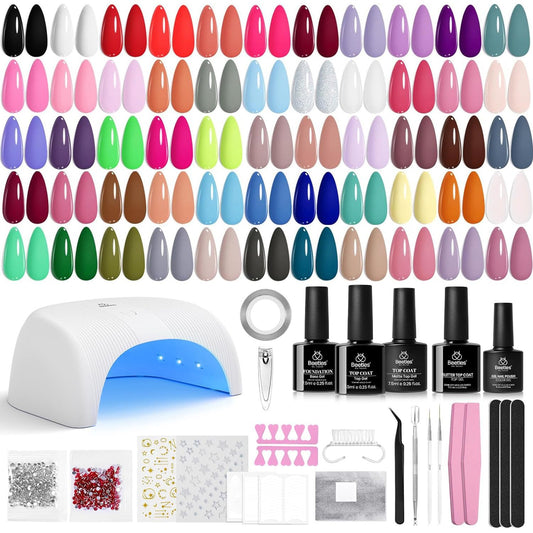 Beetles Gel Nail Polish Kit with U V Light - 55 Colors Gel Polish 80 Pcs Nail Kits with Base & Glossy Top Coat Soak Off DIY Salon at Home Beginner-friendly Nails Stuff Gifts for Women Girls | alldaygood beauty
