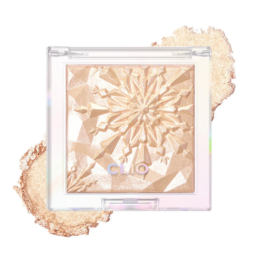 CLIO Prism Highlighter makeup, High Glossy Face Illuminator, Pearl Shimmer Smooth Baked Powder, Glitter Long- Lasting (01 Gold Sheer) | alldaygood beauty