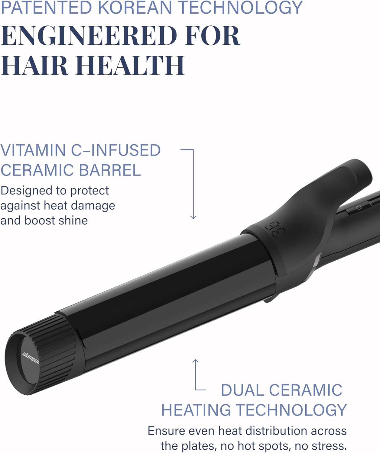 GLAMPALM Professional Curling Iron 1.4" - Long Barrel Ceramic Hair Curler for Women, Korea's No.1 Salon Hot Tool, 5 Temps & 30s Heat-up, 3D Swivel Cord & Dual Voltage, Black (GP628) (1.4")