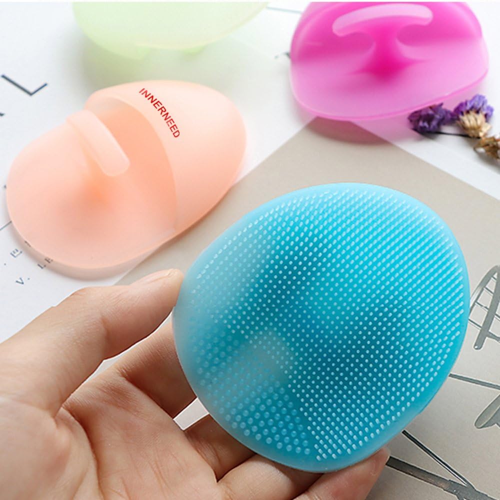 INNERNEED Super Soft Silicone Face Cleanser and Massager Brush Manual Facial Cleansing Scrubber Handheld Wash Pad for Sensitive, Delicate, Dry Skin (Pack of 4)