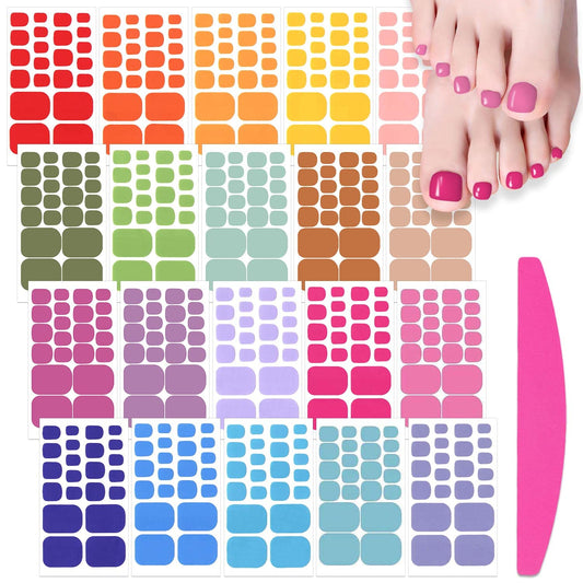 SILPECWEE 20 Sheets Toe Nail Stickers Full Nail Wraps for Women Solid Color Toenail Polish Strips Self Adhesive Toes Sticker Nail Polish Gel Toenails Stickers with 1pc Nail File | alldaygood beauty