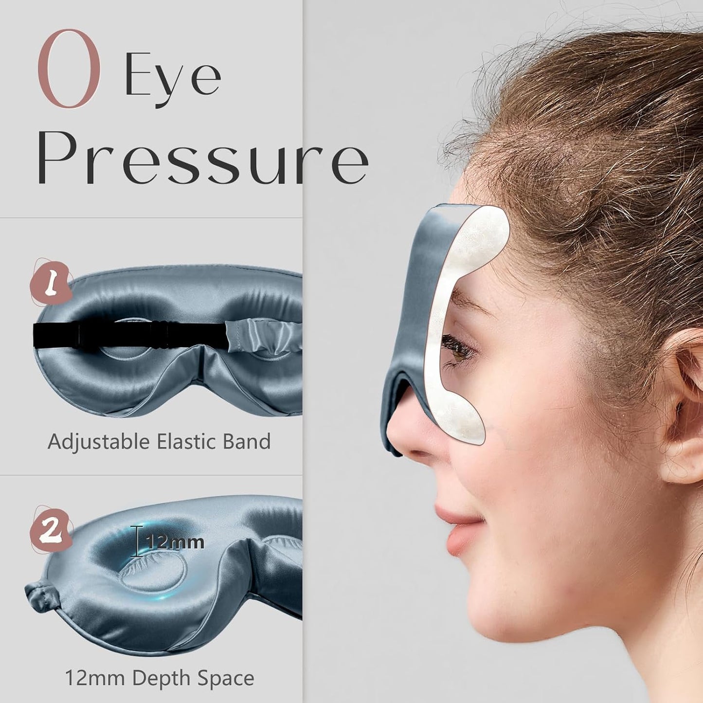 ZIMASILK Adjustable 22 Momme 100% Mulberry Silk Sleep Mask, Upgraded 3D Contoured Cup Eye Mask for Sleeping, Super Soft & Breathable Blindfold, Blackout for Deep Sleeping (Blue Haze)