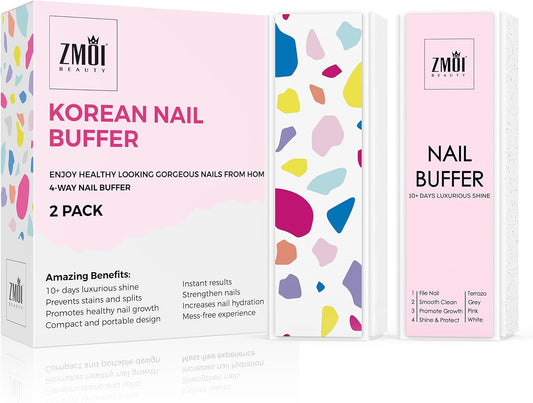 Pro Nail Buffer Block – 2 Pack Luxurious Shine Korean 4-Way Nail Buffing Block Pink – Natural Shine Nails – Manicure/Pedicure Tools for Home and Salon