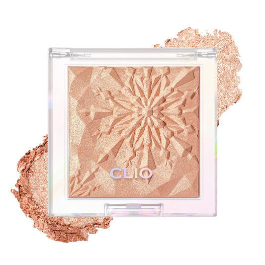 CLIO Prism Highlighter makeup, High Glossy Face Illuminator, Pearl Shimmer Smooth Baked Powder, Glitter Long- Lasting (6 Colors) (05 Peach Sapphire, One Size) | alldaygood beauty