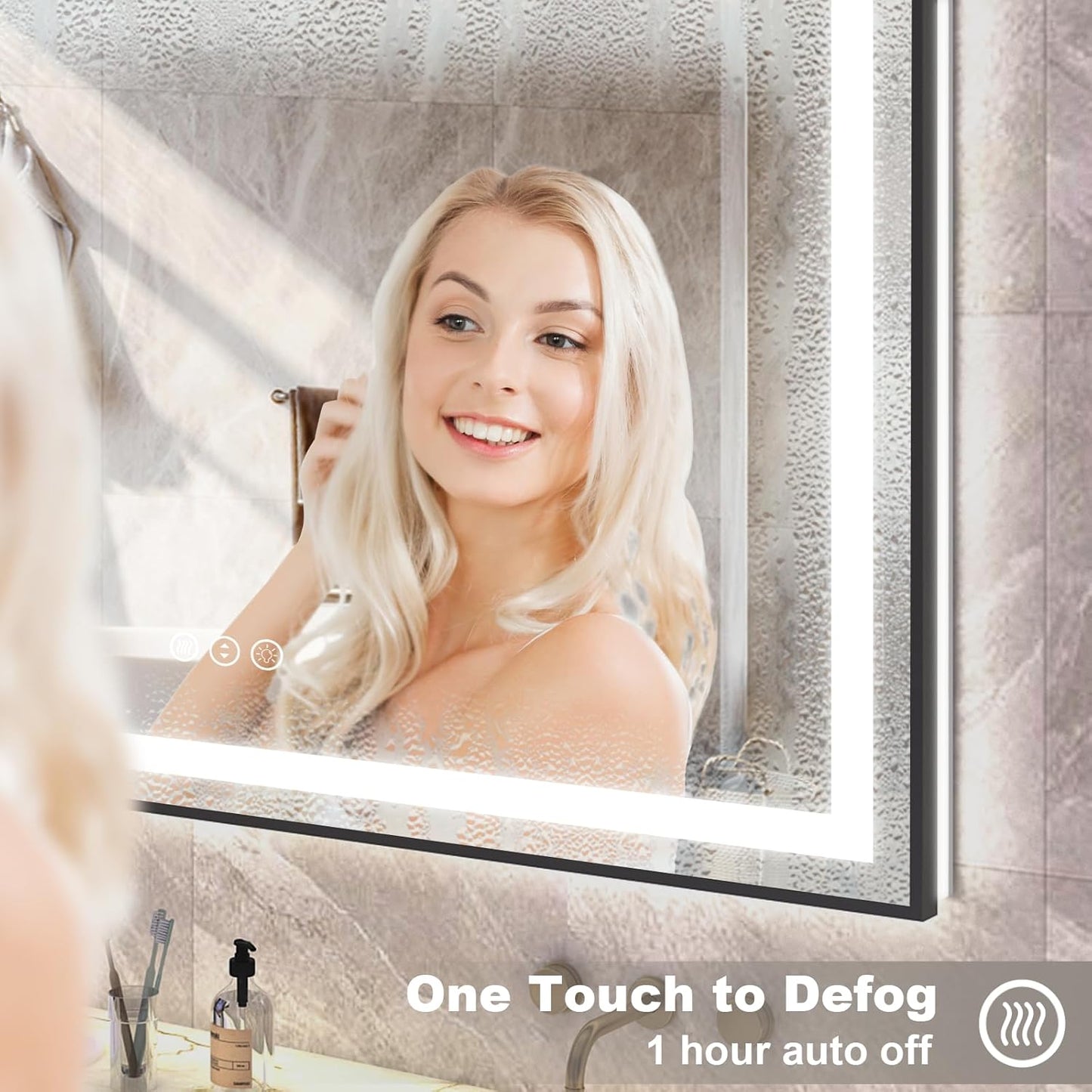 OKPAL 60x28 LED Bathroom Mirror, Black Framed Lighted Bathroom Mirror, Lighted Vanity Mirror with Lights, Dimmable, Anti-Fog, 3 Colors, Memory, Shatterproof, ETL Listed (Front and Backlit)