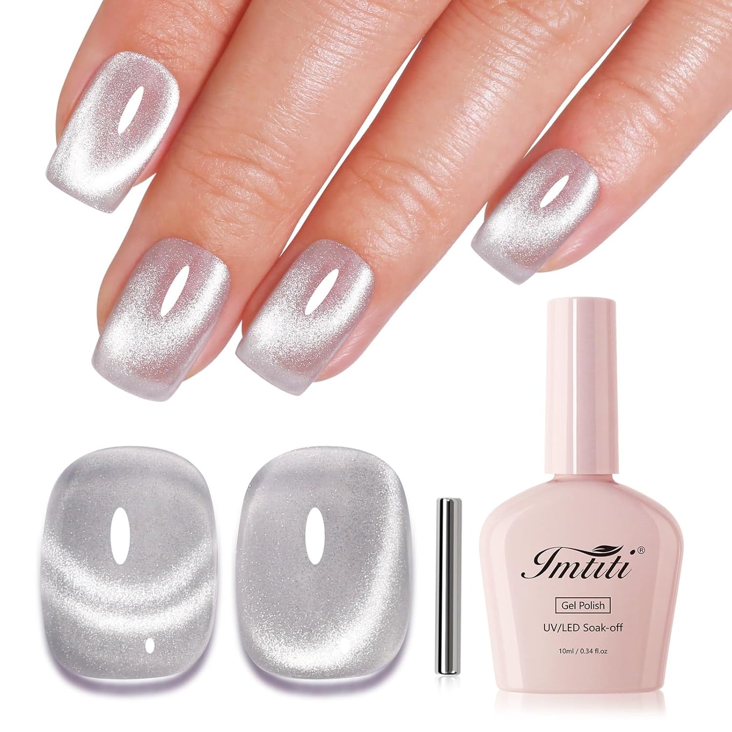 Imtiti Cat Eye Gel Nail Polish, Sliver Holographic Magnetic Crystal Nail Gel Polish With Magnet Glittery Galaxy Spring Summer Kit Soak Off UV Led 10ML