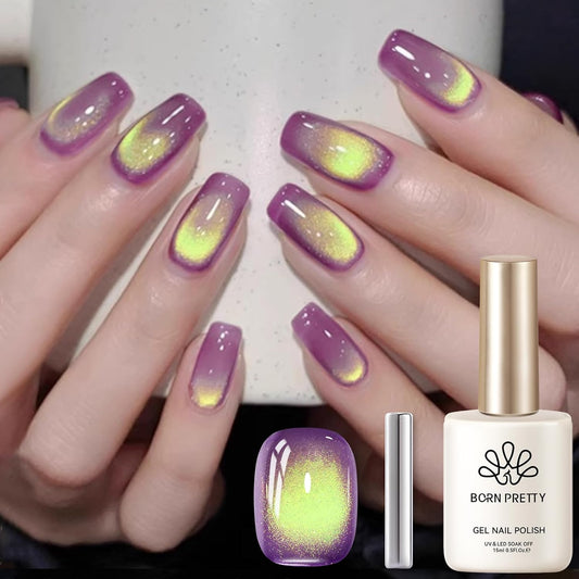 BORN PRETTY Cat Magnetic Eye Gel Nail Polish, Magenta Yellow Cat Glitter Cat Magnetic Gel Nail Polish Honey Trap Magnetic Nail Polish for Nail Art Manicure Salon DIY at Home 15ML | alldaygood beauty