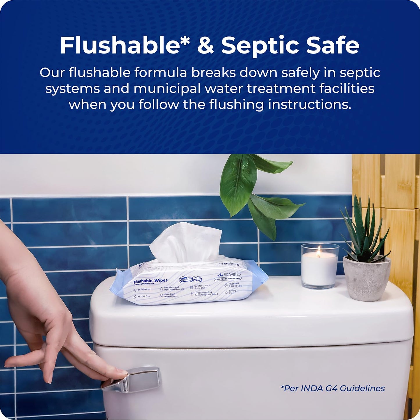 Squatty Potty Flushable Wipes - 3 Pack (54 Total Wipes) - 99% Water & Plant-Based - Green Tea, Cucumber & Aloe Spa Scent - pH Balanced - Septic Safe Adult Wet Wipes