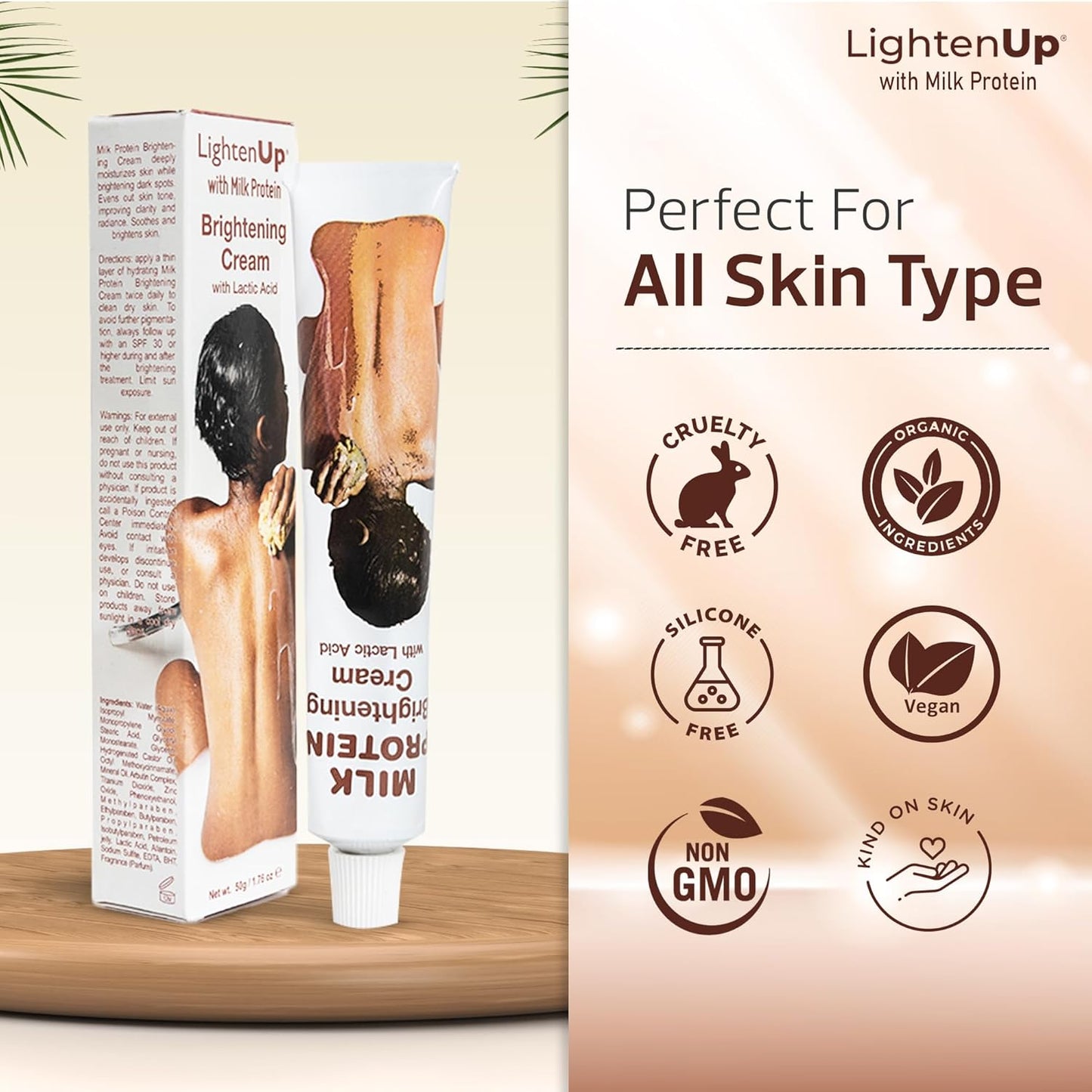 OMIC Lighten-Up Lactic Acid Cream - 1.7 Fl oz / 50 ml - Skin Brightening Cream, AHA Cream, Helps Even Skin Tone - with Vitamin C & Shea Butter