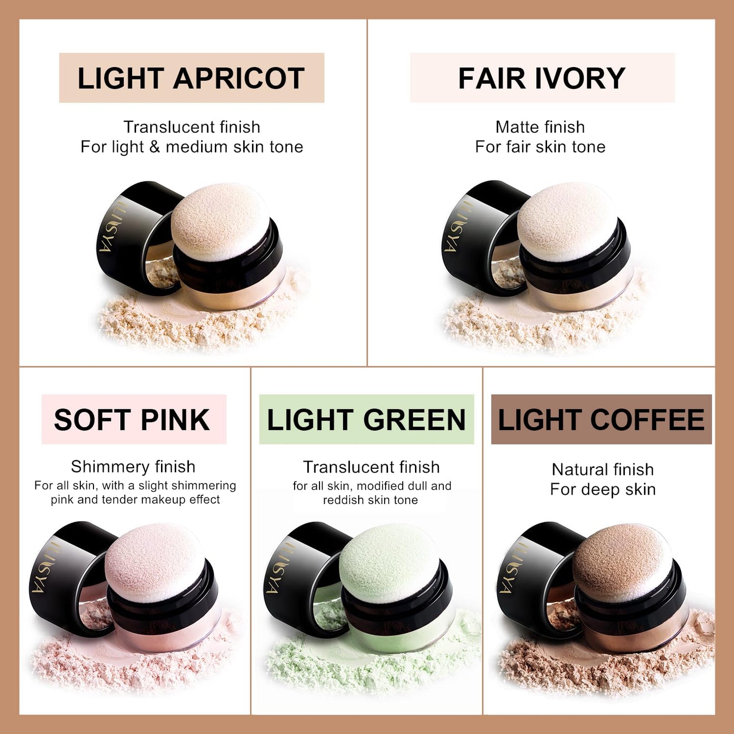 Setting Powder Lightweight Loose Powder Finishing Powder Long-Lasting Face Powder Waterproof with Soft Mushroom Powder Puff & Mirror, Shimmery Finish,0.28 Oz (Soft Pink/Shimmering)