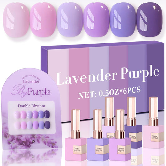 Double Rhythm 6 Pcs 15 ML Gel Polish Set Same Color Same Bottle Soak Off Gel Polish Kit Nail Art Manicure Salon DIY at Home for Women (Light Dark Purple Violet Rose Pink-T6-16) | alldaygood beauty
