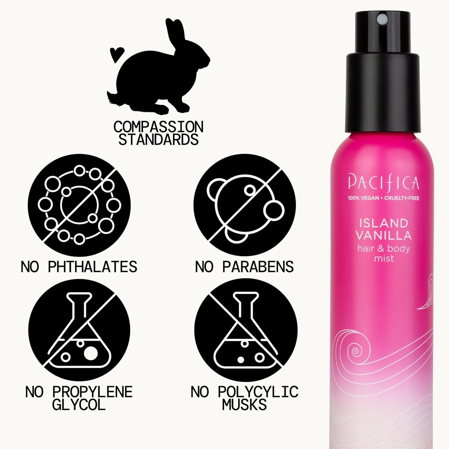 Pacifica Hair Mist Perfume & Full Body Spray for Women - Island Vanilla Body Mist Fragrance w/Sugar, Vanilla & Sandalwood Clean Beauty Alcohol-Free, Vegan & Cruelty-Free, 5 oz