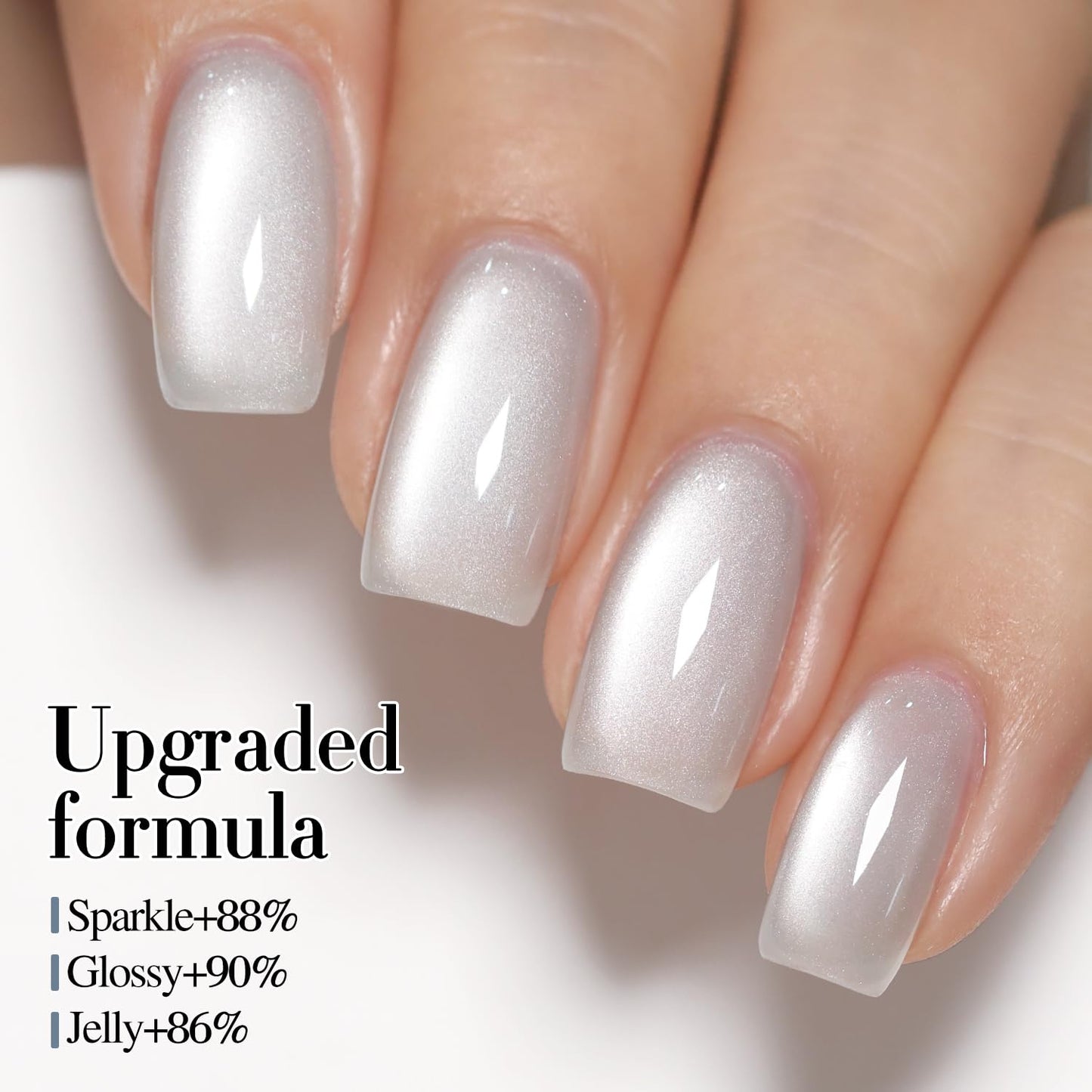 Double Rhythm Jelly Glass Cat Eye Gel Polish with Magnet 15ML Holographic Glitter Shimmer Translucent Sheer Color Magnetic Nail Polish Salon DIY at Home (Jelly Silver-MC1099)