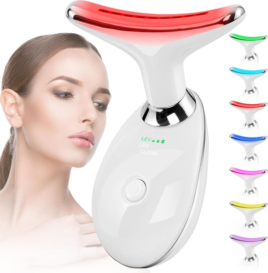 Facial Massager Red-Light-Therapy-for-Face and Neck, Face 𝖲 culpting Wand with 7 Color (White)