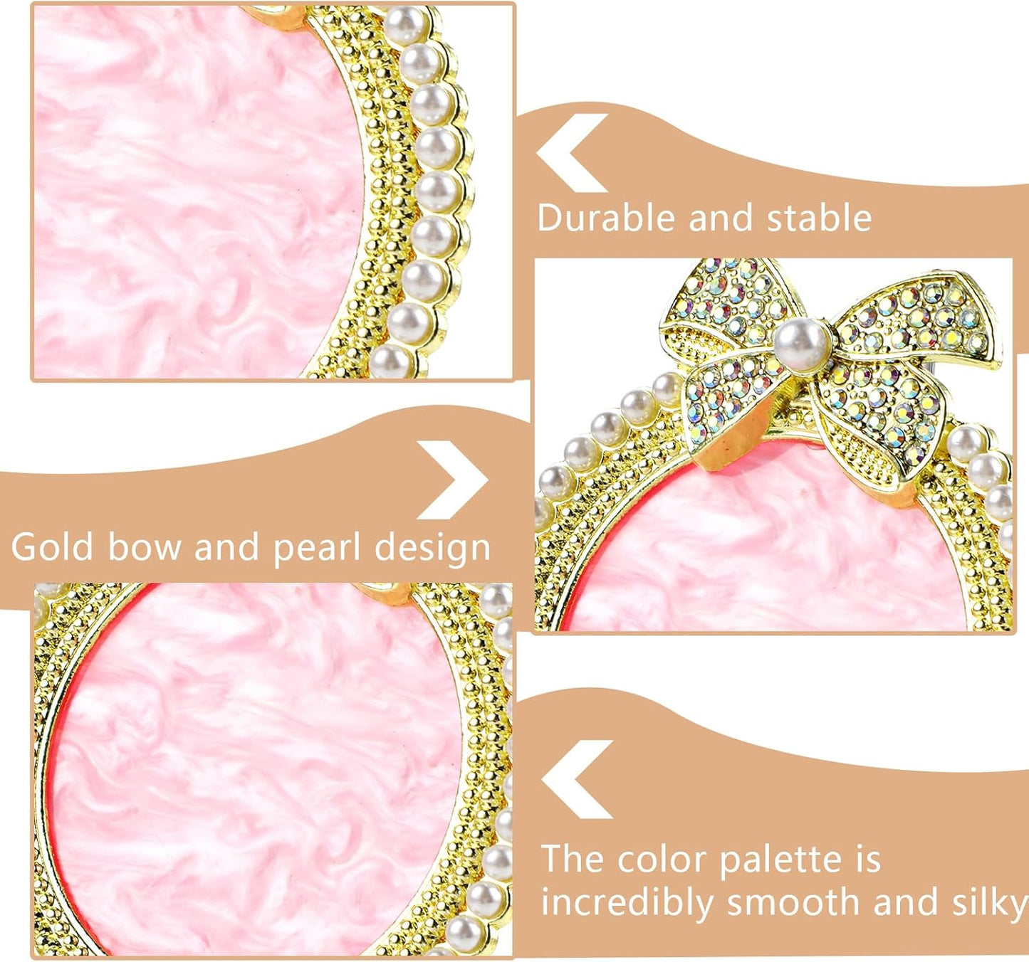 Resin Nail Art Palette, Nail Art Painting Mixed Color Palette Bow Decorated Nail Art Display Board with Pearls Nail Art Supplies Makeup Foundation Mixing Palette Manicure Tool