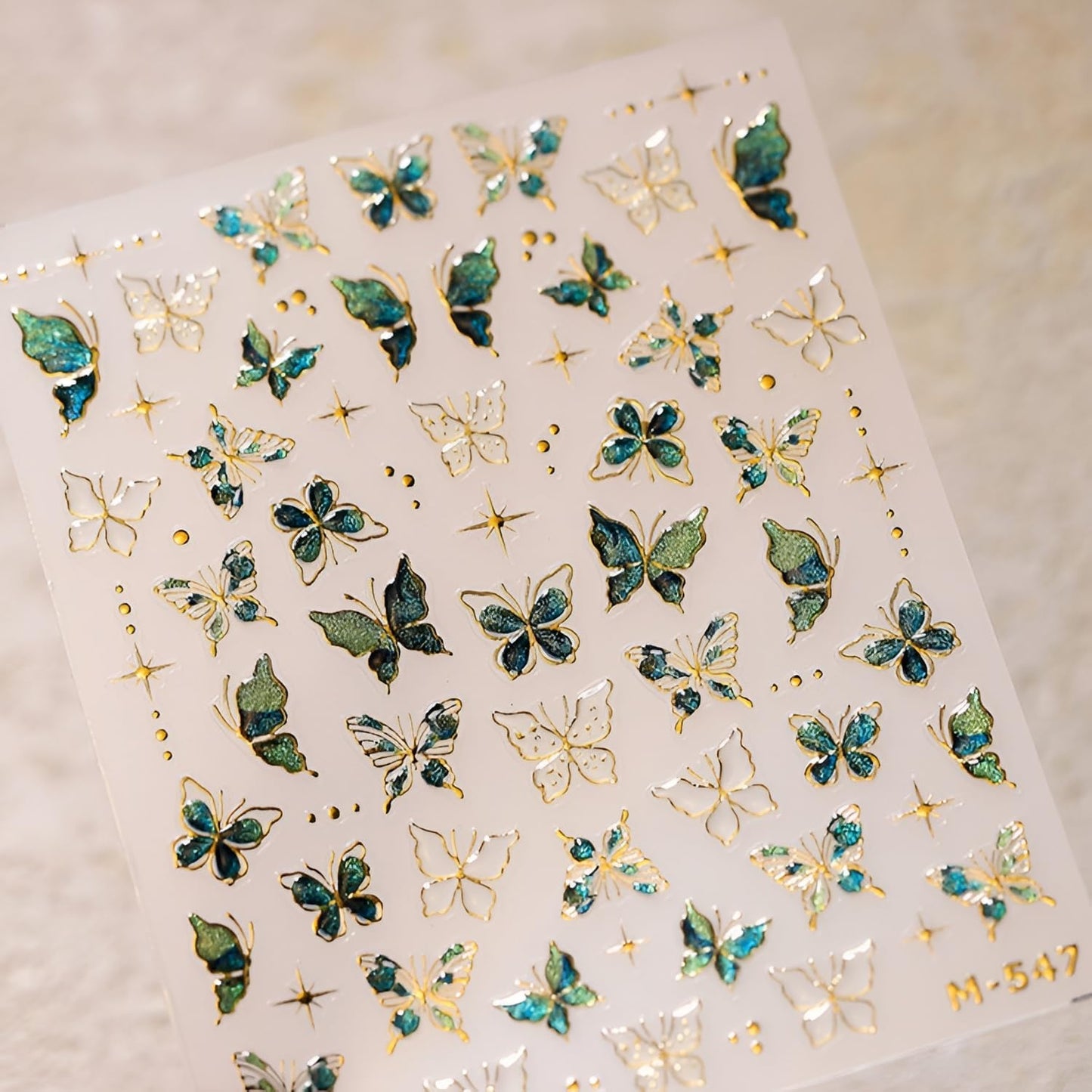 Green Butterfly Nail Stickers for Nail Art 5D Embossed Nail Decals Gold Butterfly Nail Art Stickers Cute Nail Supplies for DIY Manicure Self Adhesive Nails Design for Women