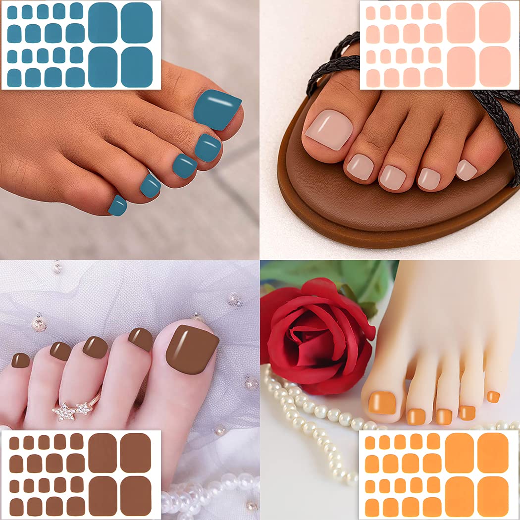 WOKOTO 20 Sheets Full Toe Nail Wraps Self-Adhesive Solid Color Toenail Nail Polish Strips Stickers for Toe Nails Stickers Decals with 1 Piece Nail File Manicure Kit Stick On Nails Color Strips