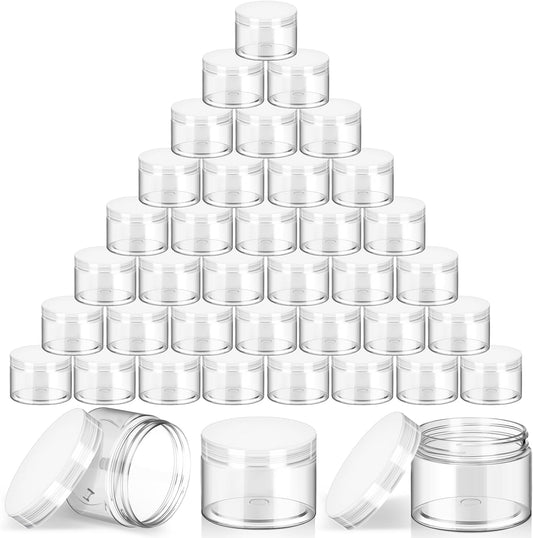 SATINIOR 36 Pieces 1.5 oz Plastic Jars with Lids Wide Mouth Airtight Reusable Container Acrylic Cosmetic Small Jars for Lotions Ointments Travel Toiletries Creams Make up Storage(White)
