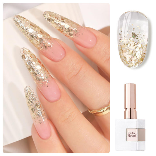Double Rhythm 0.5Oz Glitter Gel Polish Shimmer Reflective Color for Nail Art Salon DIY Soak Off 15ml Nail Lamp Gel Polish at Home (Golden-B1166) | alldaygood beauty