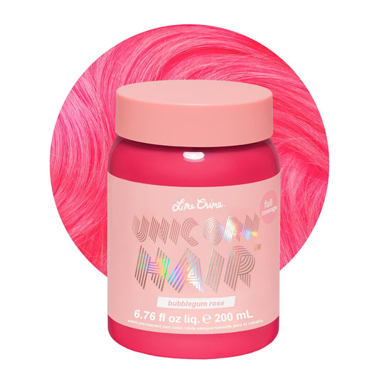 Lime Crime Full Coverage Unicorn Hair Dye, Bubblegum Rose - Damage-Free Semi-Permanent Hair Color Conditions & Moisturizes - Temporary Hair Tint Kit Has A Sugary Citrus Vanilla Scent - Vegan
