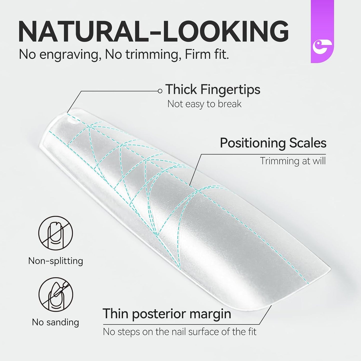 Guiding Line Nail Tips for Salon: Gelike EC Full Matte Coffin Gel Nail tips with Auxiliary Positioning Line - Nail Extension Tips for Professional -100 Pcs 10 Sizes