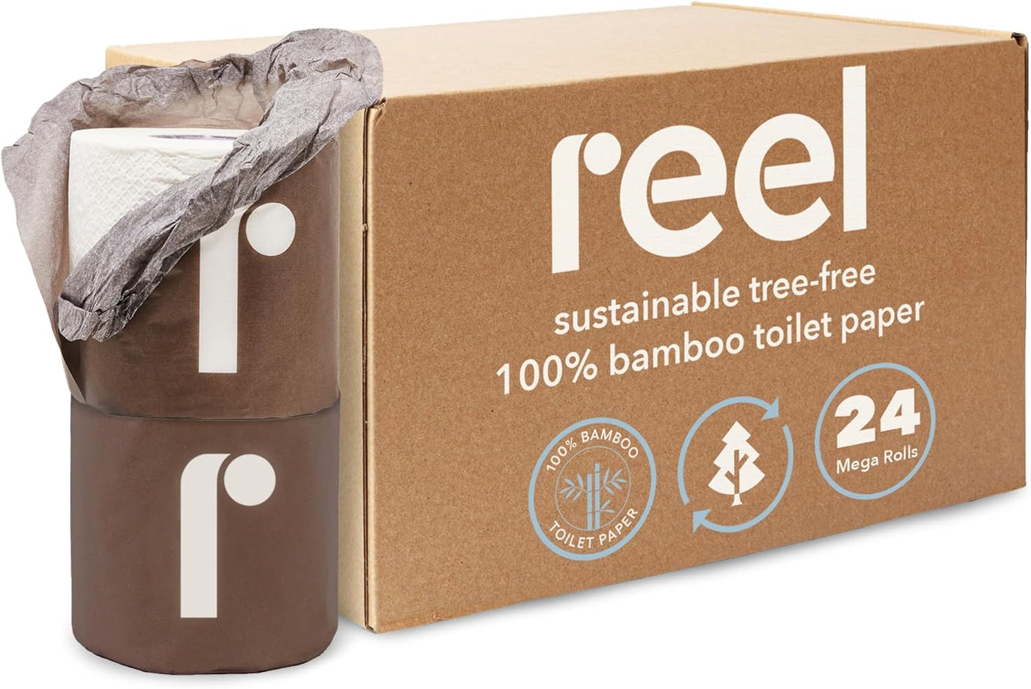 Reel Premium Toilet Paper - 24 Rolls of Toilet Paper - 3-Ply Made From Tree-Free - Zero Plastic Packaging, Septic Safe