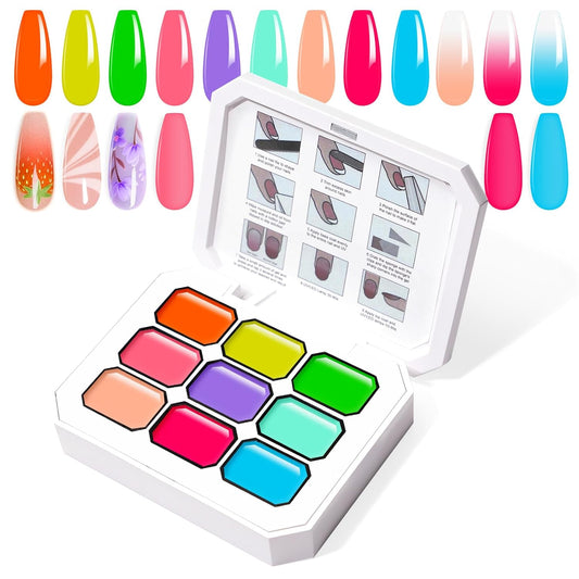 Gradient Painting Gel, 9 Colors Ombre Gel Nail Polish Sponging for Pigment Pat French Manicure Soak Off UV Long-lasting High-glossy Home DIY Nail Salon Rainbow Candy(01) | alldaygood beauty