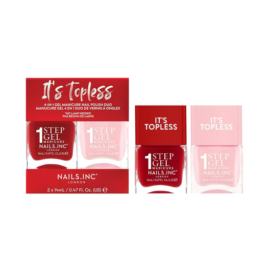 Nails Inc It's Topless Gel-Like Nail Polish Duo, 4-in-1 Base Coat, Treatment, Color & Top Coat, Long Lasting, Strong, Chip Free Nails, Glossy Salon Quality Manicure, Air Dry Nail Polish, 2 Piece Set | alldaygood beauty