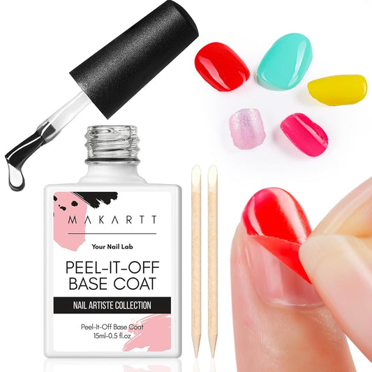 Makartt Peel Off Gel Base Coat: 15ML UV Peelable Base for Gel Nail Polish, Press-On, Nail Tips – Easy Removal, No Soak-Off, UV LED Lamp Required, for Beginners Thin Nails | alldaygood beauty