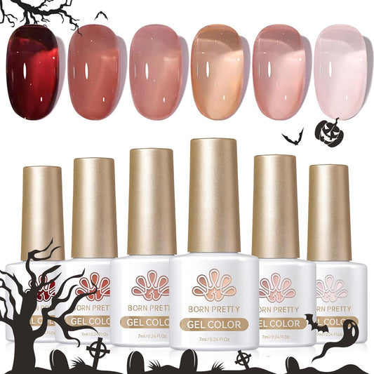 Born Pretty Jelly Burgundy Gel Nail Polish Fall Winter Blood Wine Red Nude Pink Gel Polish Sheer Transparent Halloween Gel Polish Kit Wild Rose for Salon Manicure and Nail Art DIY at Home 6Colors | alldaygood beauty