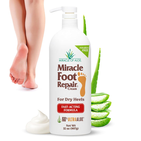Miracle Foot Repair Cream (32 oz) Repairs Dry Cracked Heels and Feet, 60% Pure UltraAloe Moisturizes, Softens, and Repairs | alldaygood beauty