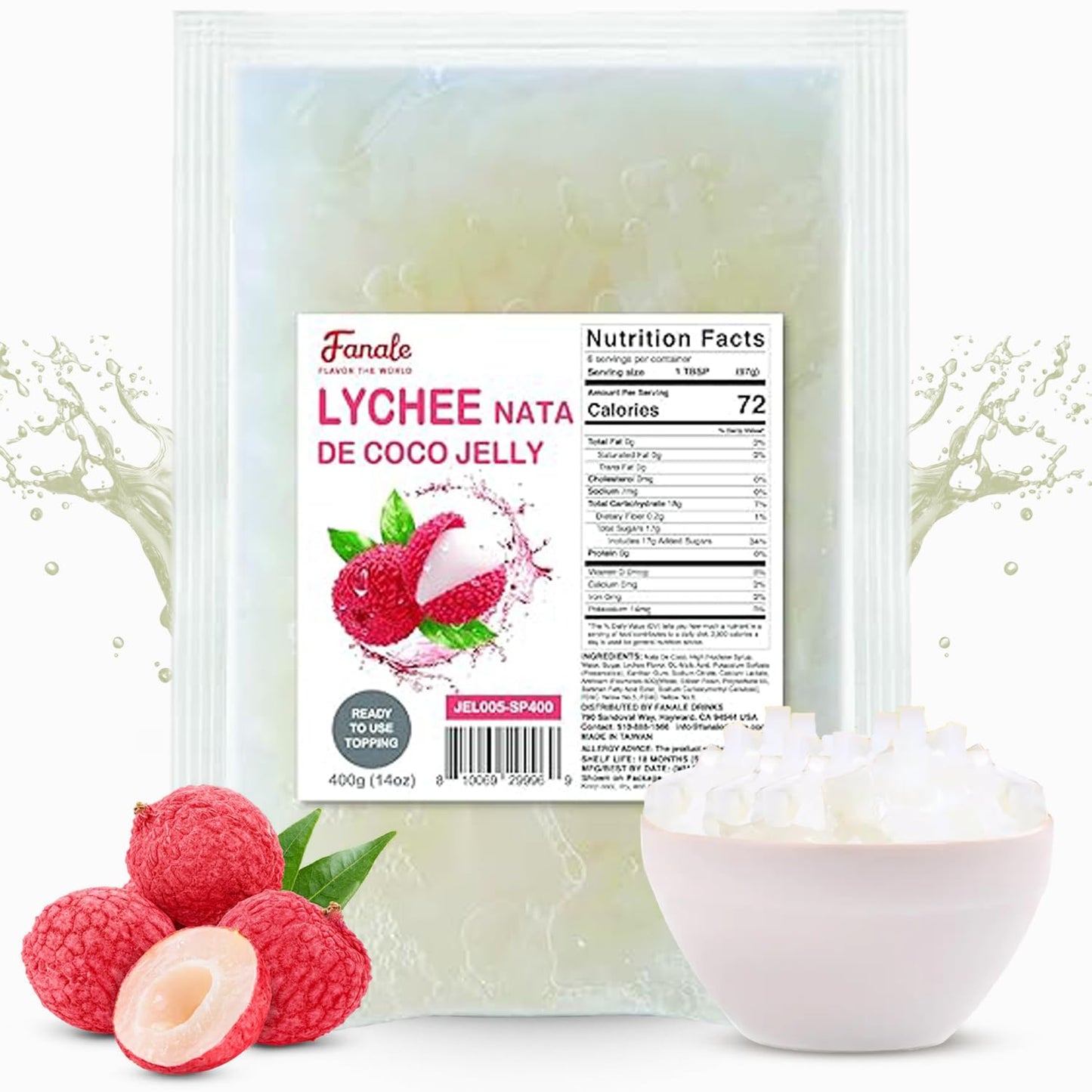 Fanale Coconut Jelly Topping nata de coco for Bubble Tea 400 g | Lychee Jelly | for Boba Tea, Smoothies, Slushes, Desserts 400g