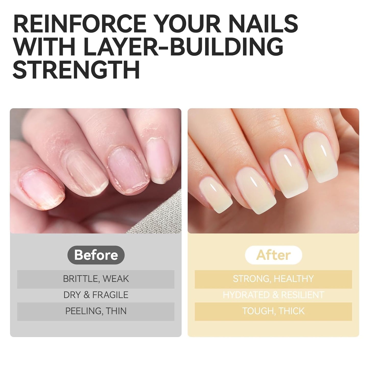 Nail Polish Strengthener and Growth Treatment: Yellow Gelike EC 6 in 1 Natural Nail Hardener Extra Strong and Growth - Long Lasting Nail Repair for Damaged Nails - For Daily Work Home Salon