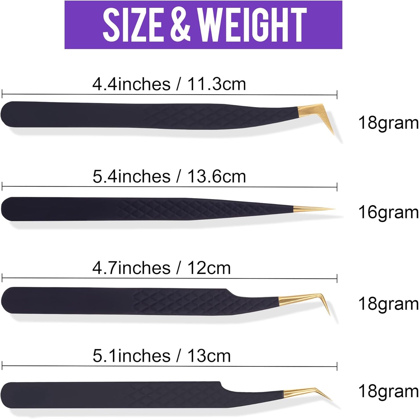 Fiber Tip Lash Tweezers For Eyelash Extension 4 Pcs Tweezers Professional Artist Tech Work Kit Tools,Best Volume Eyelash Lashes Extensions Precision Supplies Boot Volume 90 45 Degree(Black)