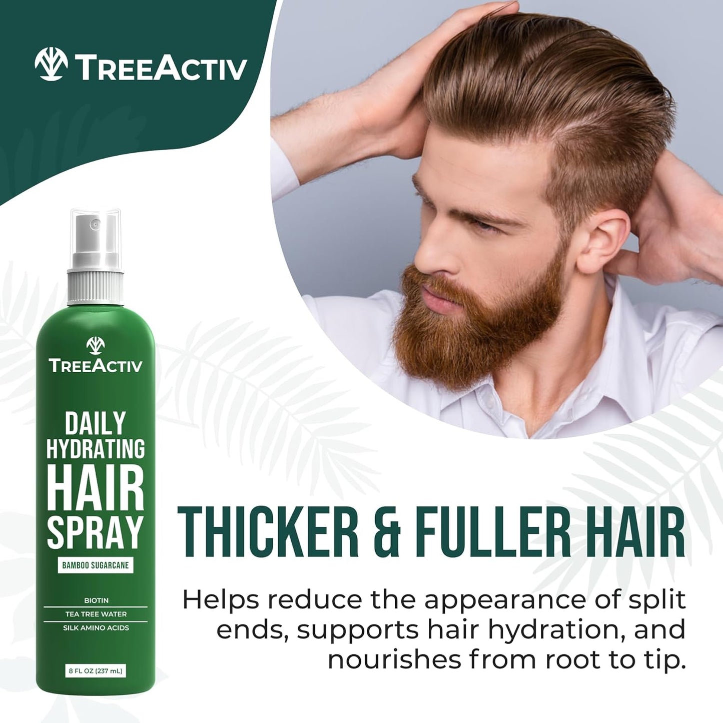 TreeActiv Hair Growth Daily Nourishing Spray with Biotin and Argan Oil - Fuller Hair for Women and Men, 8 fl oz, 2000+ Sprays