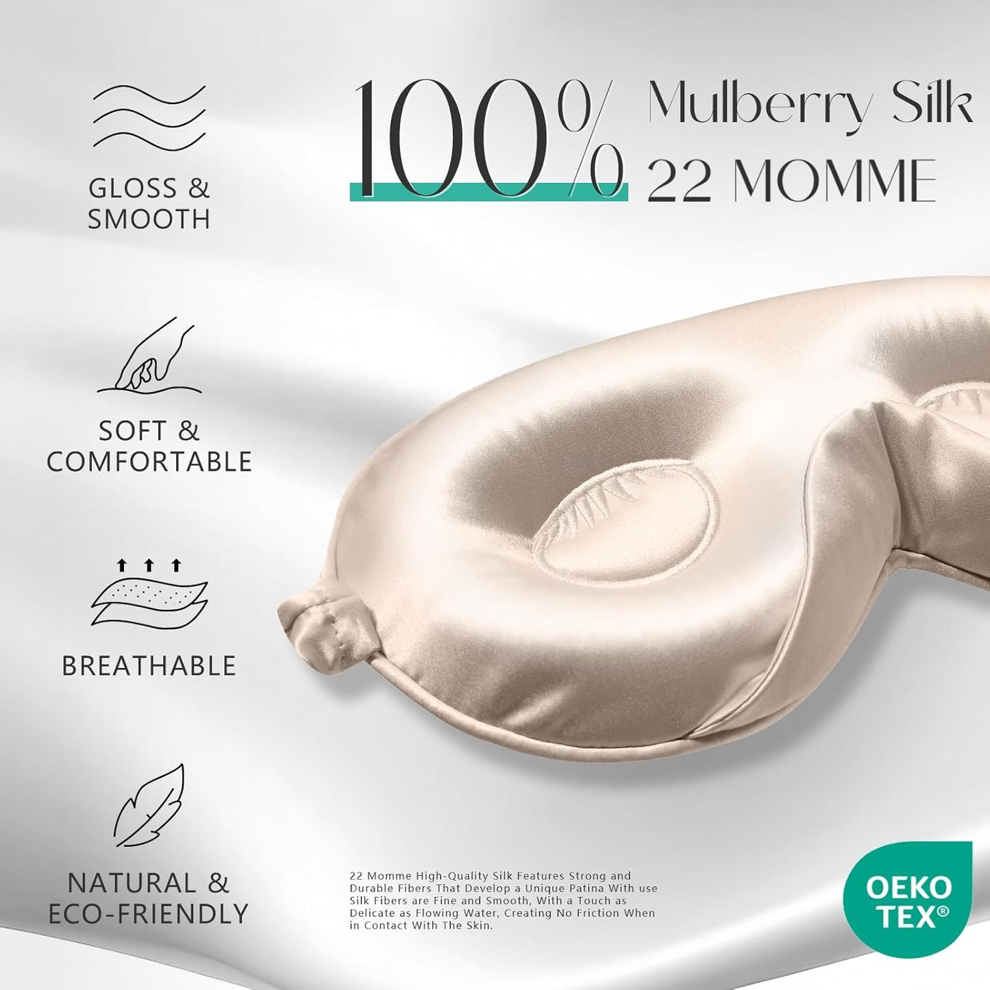 ZIMASILK Adjustable 22 Momme 100% Mulberry Silk Sleep Mask, Upgraded 3D Contoured Cup Eye Mask for Sleeping, Super Soft & Breathable Blindfold, Blackout for Deep Sleeping (Beige)