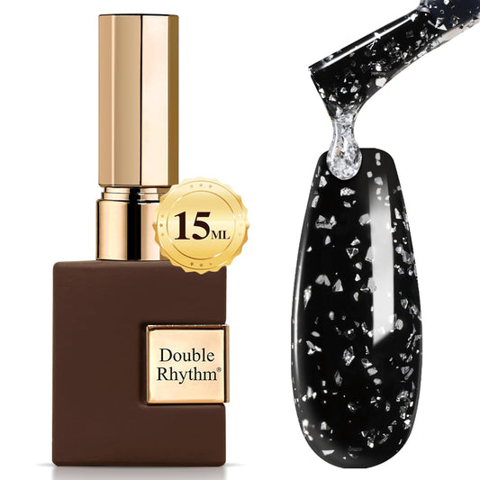 Double Rhythm 15ML No Wipe Gel Top Coat Base Coat Iridescent Glitter Shimmer 2 in 1 Nail Polish Soak Off Manicure DIY Home Salon (Silver Top Coat) | alldaygood beauty