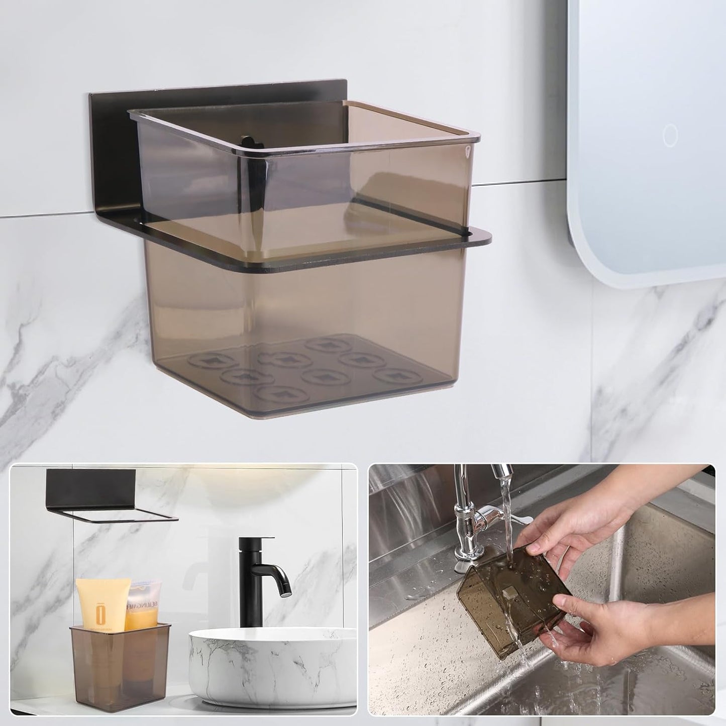 3 Pack Modern Black Metal Clear Plastic Toothbrush Holders,Toothpaste Holder Set - Kids & Adults with Wall-Mounted Metal Bathroom Organizer Set for Bathroom