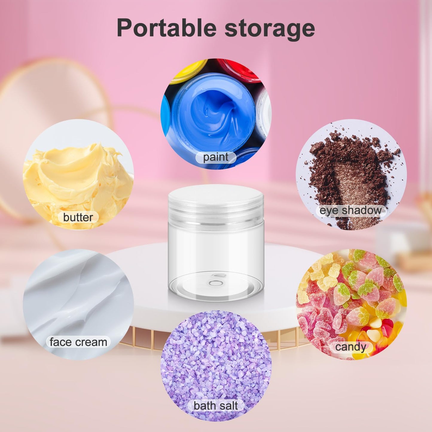 36 Pack 2 OZ Plastic Jars with Lids, BPA Free, Reusable, Refillable Transparent Cosmetic Containers for Bath Salts, Cosmetics, Powders, Beauty Product and Small Accessories - White