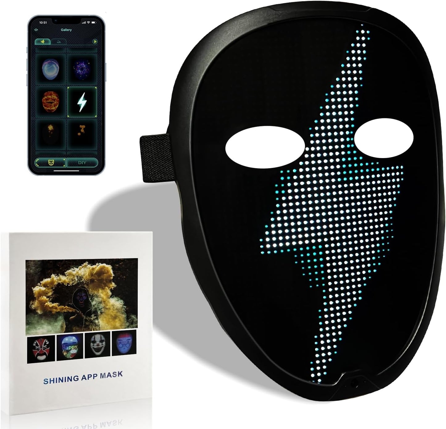 Depointer Life 2023 New Led Mask with Rechargeable Bluetooth-compatible App Controlled, Customizable Shining Mask, LED Lighted Face Transforming Masks For unisex-Adult
