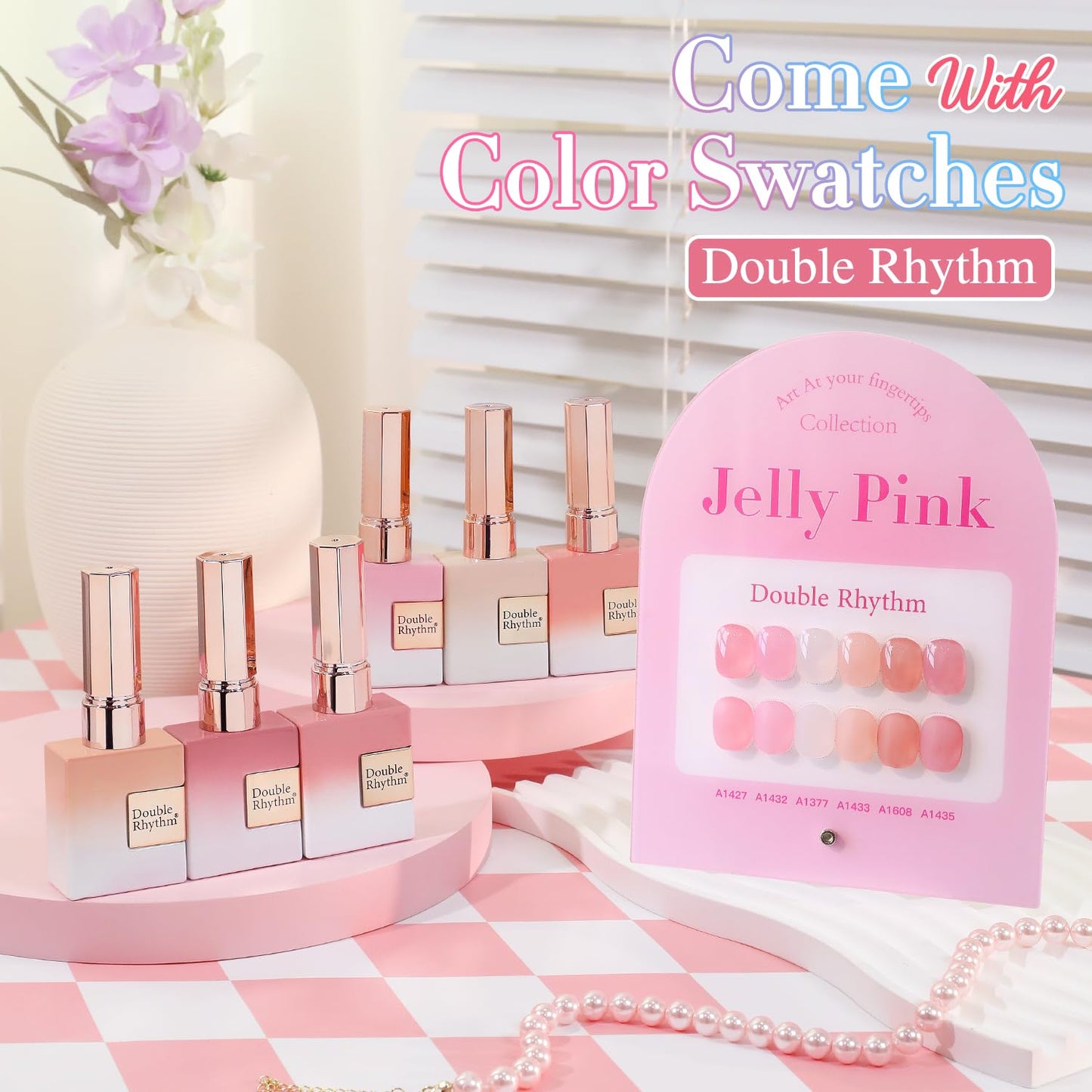 Double Rhythm 6 Pcs 15 ML Gel Polish Set Same Color Same Bottle Soak Off Gel Polish Kit Nail Art Manicure Salon DIY at Home for Women (Jelly Milky White Nude Pink Rose-T6-23)