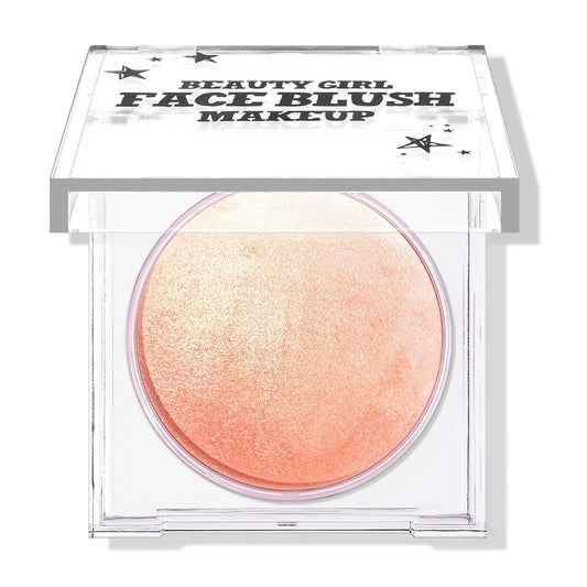 KYDA Baked Blush, Coral Glow Powder for Blush and Highlighter, High Glossy Finish, Lightweight Blendable Shimmer Blusher, Multiuse Baked Powder, 0.53 oz | alldaygood beauty
