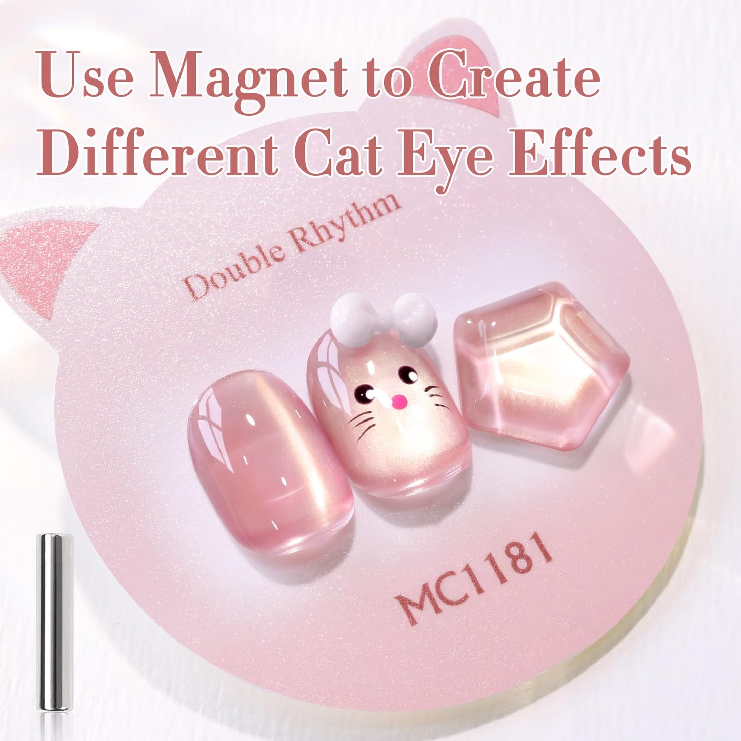 Double Rhythm 0.5 Oz Cat Eye Gel Polish with Magnet Same Color Same Bottle Holographic Glitter Shimmer Translucent Color Salon 15 ML Magnetic Nail Art (Plum Pink-MC1181)