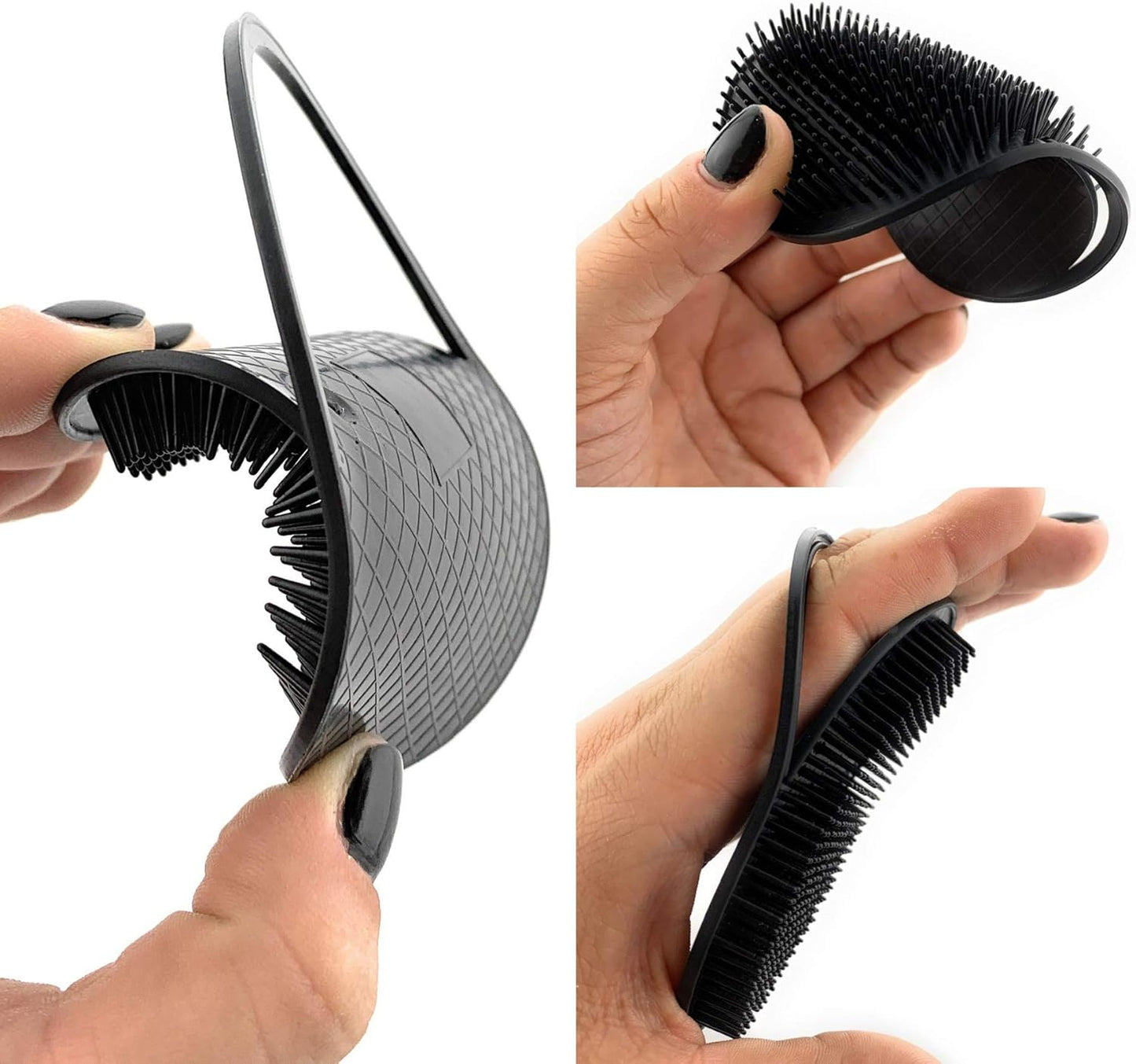 G.B.S Head Shampoo Scalp Massager Brush and Soft Palm Pocket Comb for All Hair Types, Pack of 3 (1 Black and 2 Gray) Made in U.S.A