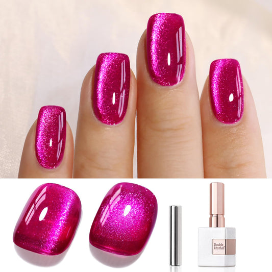 Double Rhythm 15ML Ice Glass Cat Eye Gel Polish with Magnet Holographic Glitter Shimmer Translucent Sheer Color Salon Soak Off Magnetic at Home (Pitaya Purple-MC1072) | alldaygood beauty
