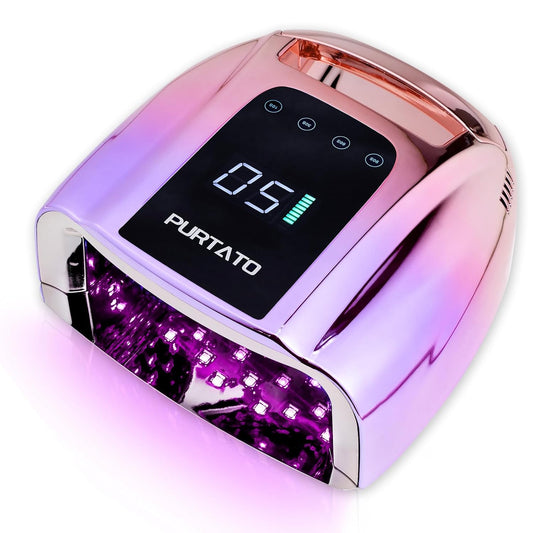 Professional Rechargeable 96W UV LED Portable Cordless UV Light for Nail Lamp Machine with Removable Stainless Steel Bottom,4 Timer Setting and Smart Sensor Nail Dryer (Gradient Purple) | alldaygood beauty