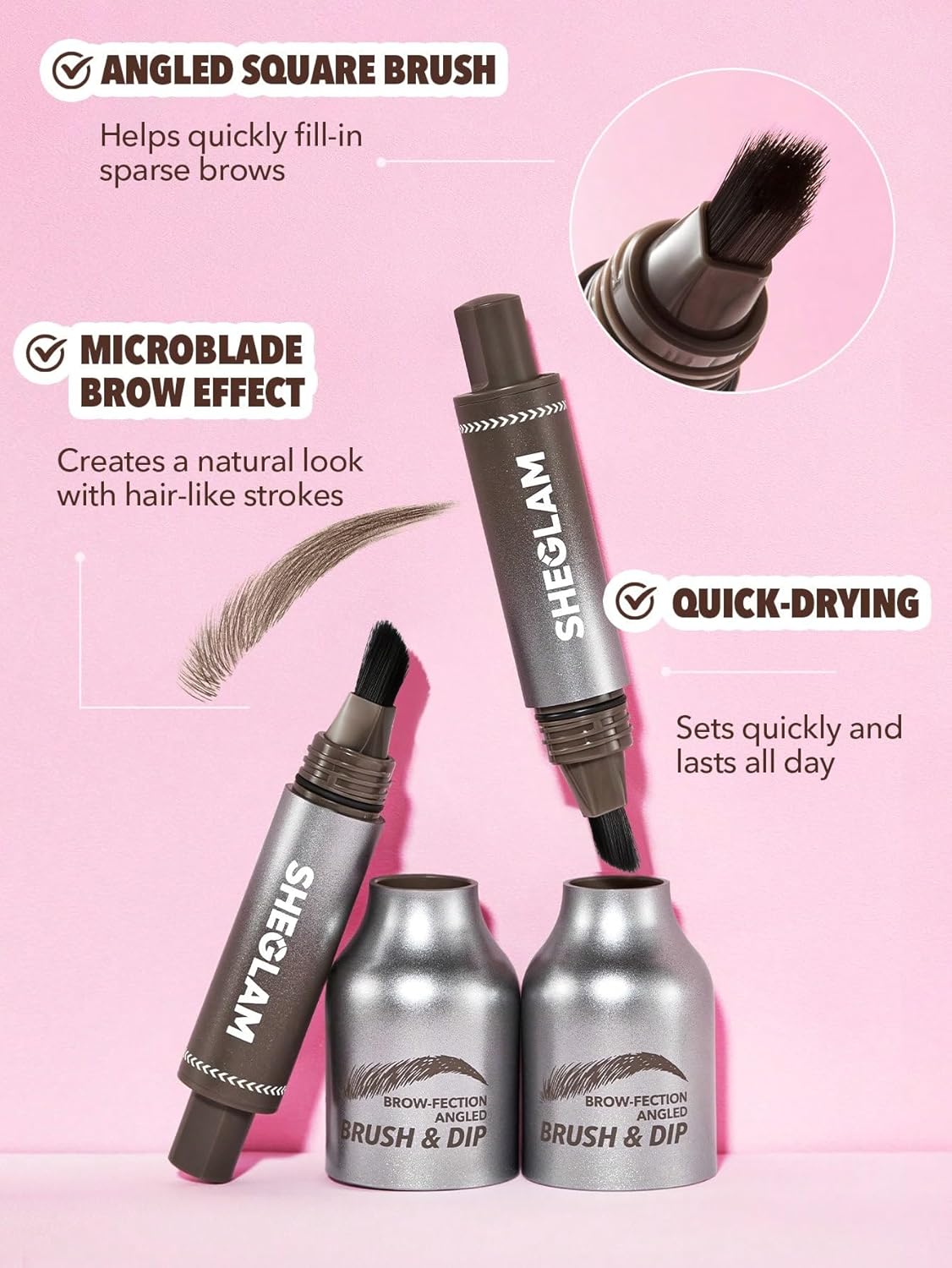 SHEGLAM Brow-Fection Angled Brush & Dip Upgraded Microblading Eyebrow Pen Long Lasting Waterproof Easy To Color-Taupe